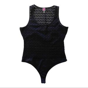 2B Bebe Lace Black Scoop Neck Stretch Bodysuit‎ M/L